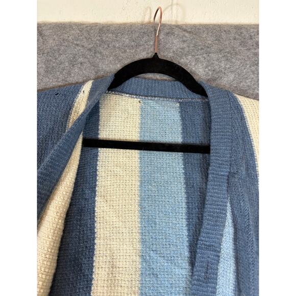 Vintage 50s Striped Cardigan Sweater Mens Small Blue White Button Up Cozy Knit - Picture 6 of 10